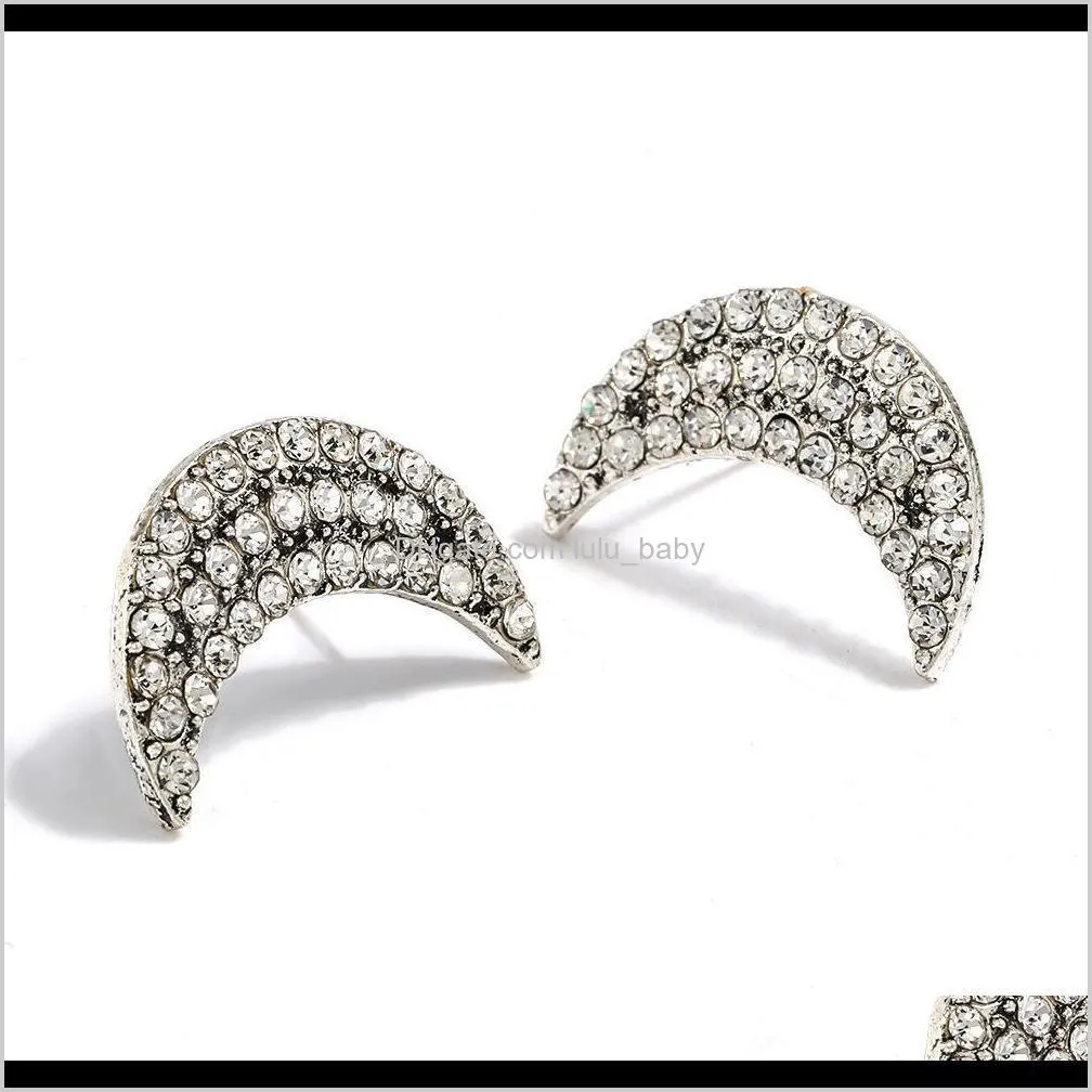 personalized simple alloy rhinestone diamond moon earrings girls` heart ear nail internet celebrity ins hot sale
