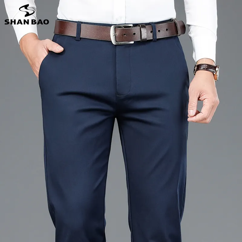 SHAN BAO bamboevezel fit rechte hoge taille broek 2021 herfst winter merk klassieke borduurwerk heren business casual broek 220212