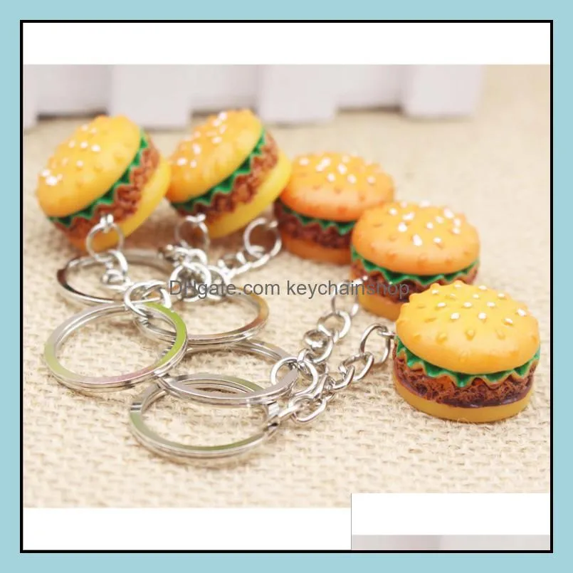 Simulation Food Hamburger Pendant Keyfob Keyring Car Phone Bags Charm Key Ring Key Chain