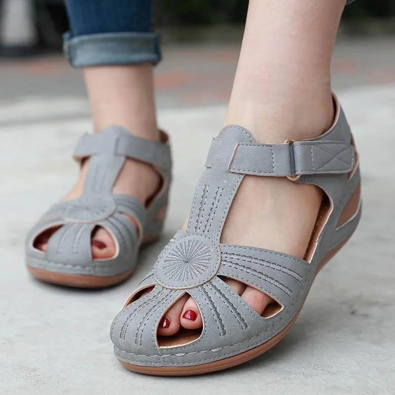 패션 Zapatos de Mujer 웨지 여성을위한 패션 Zapatos de Mujer 웨지 신발 Sandalias 2021 Sandalia Feminina Solid Retro 플랫폼 Sandals Beach Wear