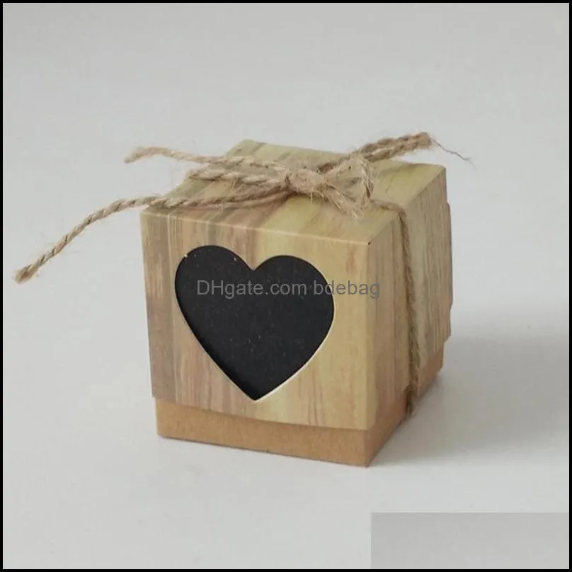 Gift Wrap AsyPets 50Pcs/Set Vintage Kraft Box Wood Grain Heart-shaped Hollow Candy 5CM Small