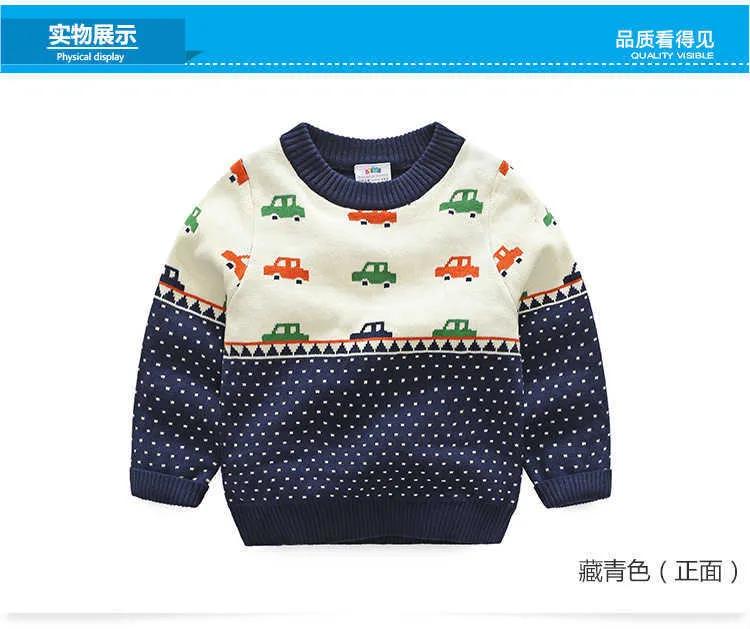  Spring Autumn Winter 2-10 Years Gift O-Neck Knitted School Color Patchwork Cartoon Car Baby Kids Boys Christmas Sweaters (9)