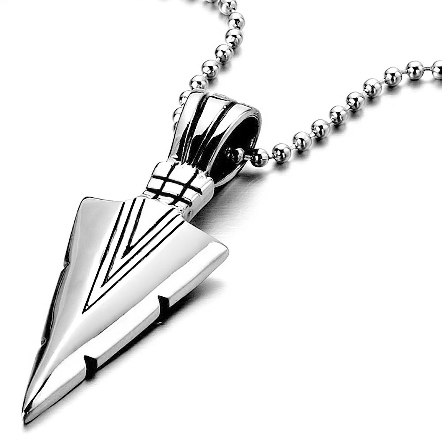 Vintage Men's Stainless Steel Pendant Necklace Gothic Personalized Egyptian Pharaoh's Spear Point Arrowhead Biker with Rolo Chain