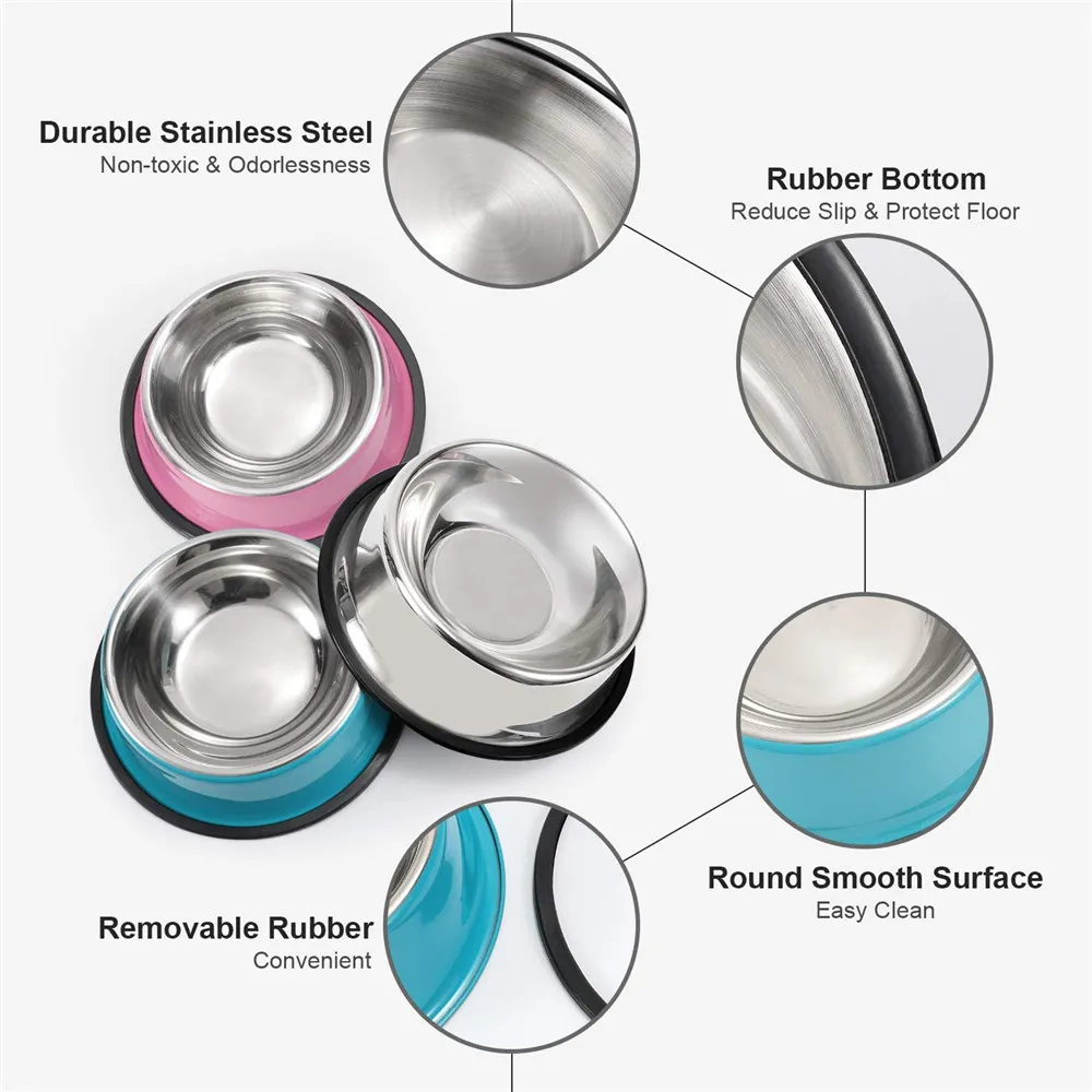 Stainless Steel Dog Bowl With Rubber Base For Small/Medium/Large Dogs