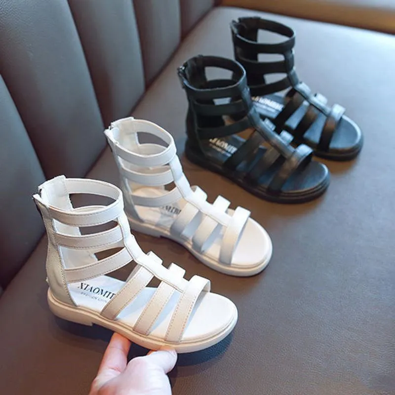 Sandalen Sommer Kinder für Kinder Leder High-Help Wrap Toe Mode Mädchen Sandstrand Freizeitschuhe Größe 21-37