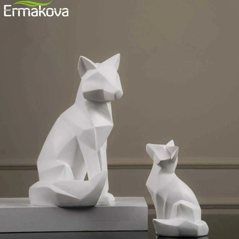 Ermakova geometryczna rzeźba posągów zwierząt Proste białe abstrakcyjne ozdoby Nowoczesne dekoracje domowe 210607