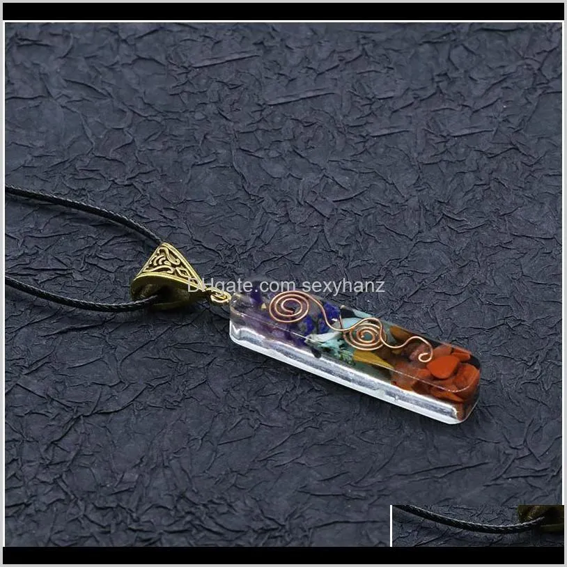 retro reiki healing colorful chips stone natural chakra orgone energy pendant necklace pendulum amulet orgonite crystal qylzhj
