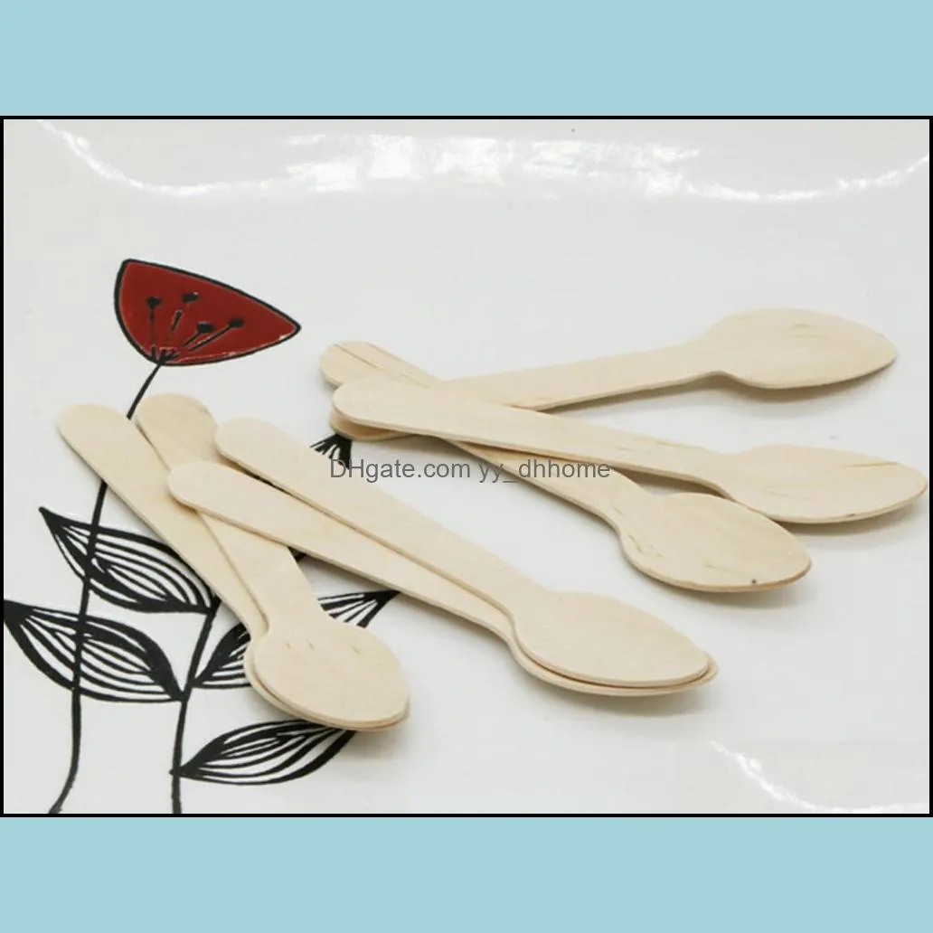 Disposable Wooden Spoon Mini Ice Cream Spoon Wood Dessert Scoop Wedding Party Tableware Kitchen Accessories Tool