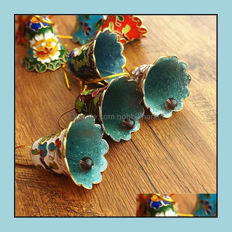 Handmade Cloisonne Craft Enamel Filigree Fancy Bell Charms Keychains Colorful Christmas Tree Hanging Pendants Decorative Gifts