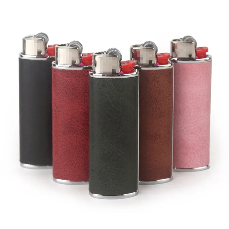 Smoking Colorful Cool PU Skin Leather Lighter Case Sleeve Cigarette Holder Portable Metal Zinc Alloy Protective Shell Innovative Design High Quality DHL Free