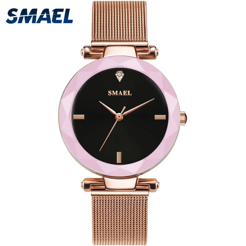 Smael Quartz Relógios Mulheres Moda Casual Cristal Pedras Quartz Relógios Senhoras Relógio 1898 Mulher Relógios À Prova D 'Água Marca de Luxo Q0524