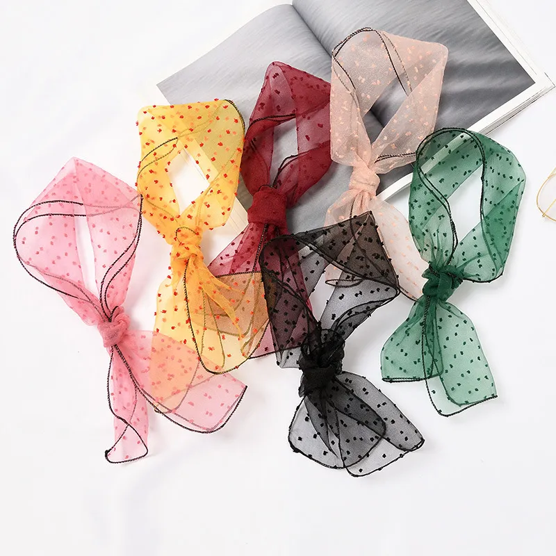 Korean Organza Scarves Summer Fashion Small Silk Scarf New Ladies All-match Multifunction Bags Decorative Wraps Headscarves Spring Autumn Bandanas Nice Fit