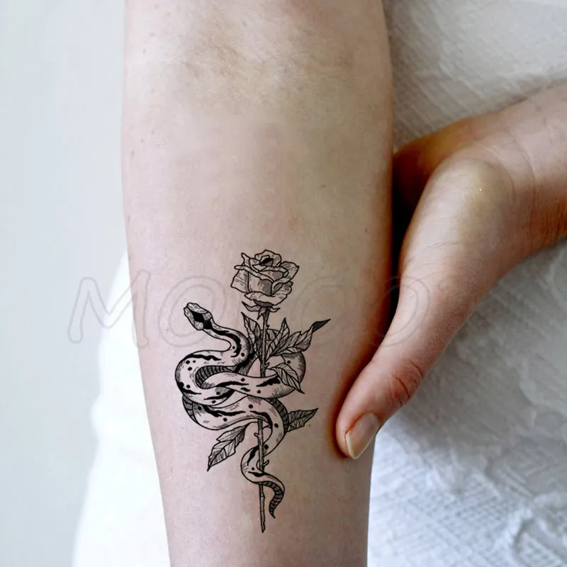 Serpent tatouage temporaire Style sombre tatouages autocollant étanche Art corporel noir blanc dessin petit élément faux tatouages Flash autocollants