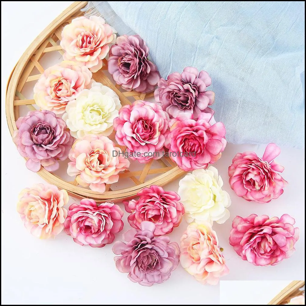 Artificial Flowers 5CM Silk Rose Garden Decorations Head for Wedding Party Home DIY Craft Gift Box Wreath Scrapbooking