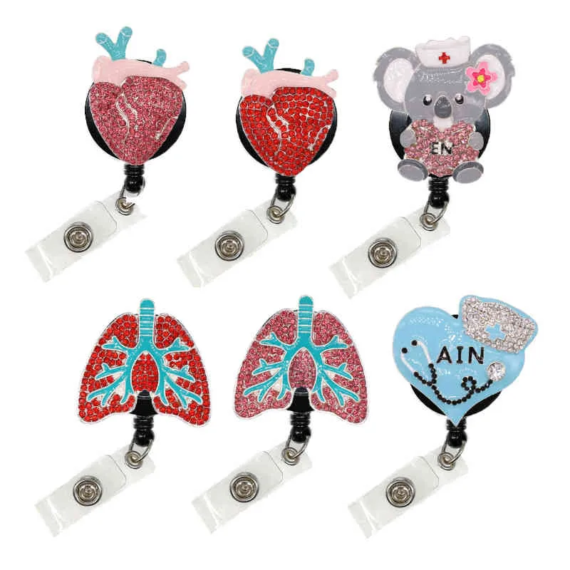 6 Styles A set of Medical Retractable Reel Lung Heart AIN RN Koala Nurse Gift Id Badge Holder