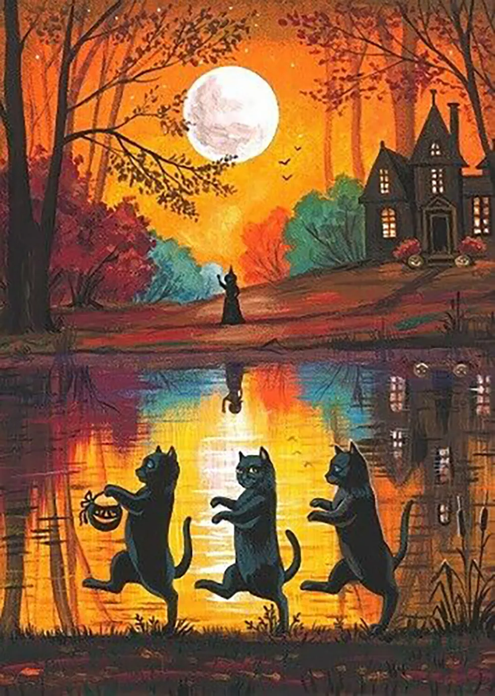 BLACK CAT AUTUMN HALLOWEEN Oil Painting On Canvas Home Decor Handpainted &HD Print Wall Art Picture Customization is acceptable 21052311