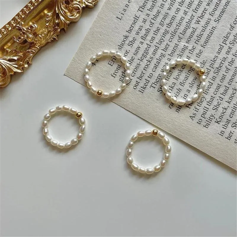 Pierścionki ślubne Naturalna perła słodkowodna dla kobiet dziewczęta koralika zaręczynowy pierścionek w stylu koreański palec vintage prezenty biżuterii