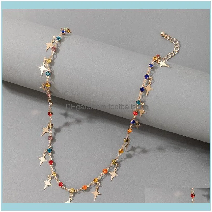 Juorest Trendy Chocker Star Necklace Fashion Multi Color Crystal Chain Retro Pendant Gold Metal Boho Jewelry Chains