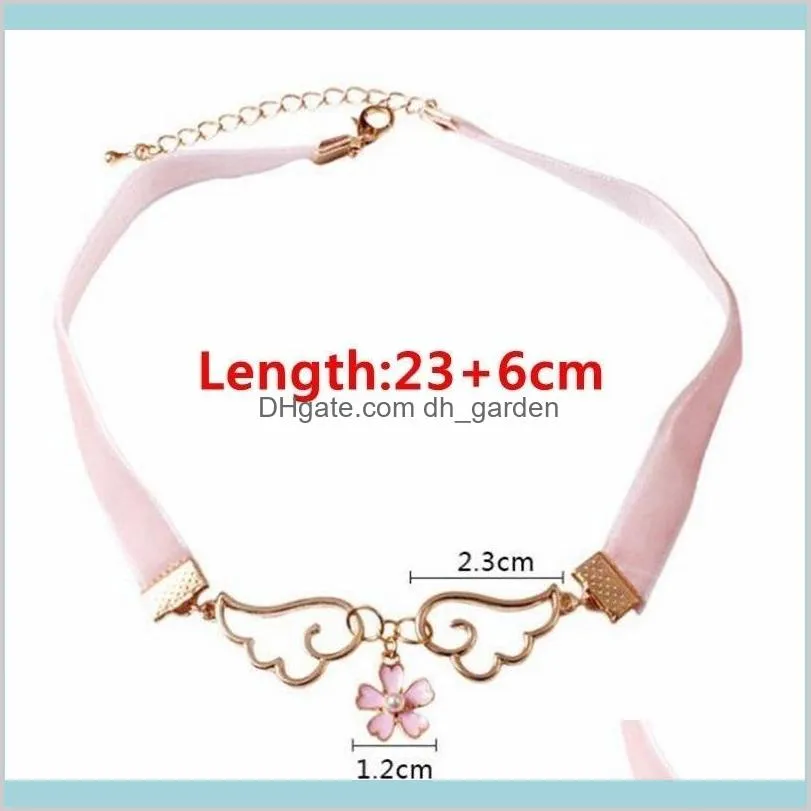 fashion pink ribbon necklace jewelry accessories metal enamel angel wing star heart card captor sakura necklace