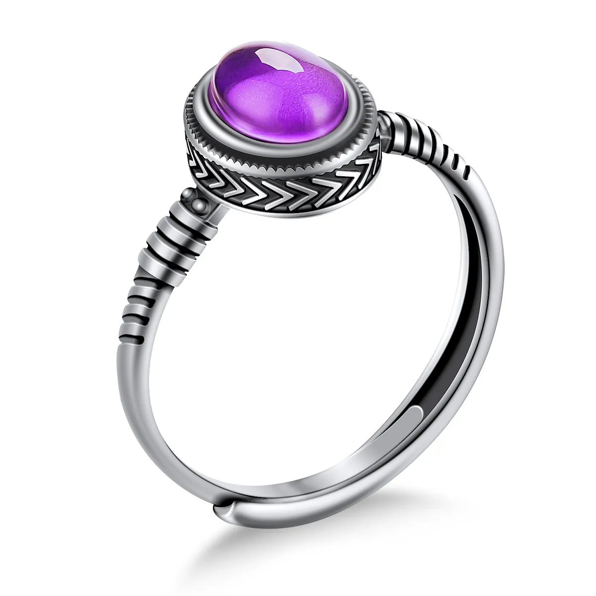 Luxury Design Womens Handmade 925 Sterling Silver Ring Women Gift Adjustable Emotional Control Mood Gemstone Rings