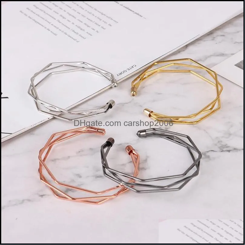 Bangle 2021 Gold-Color Metal Alloy Link Chain Twist Three Layer Romantic Open /Bracelet For Women1