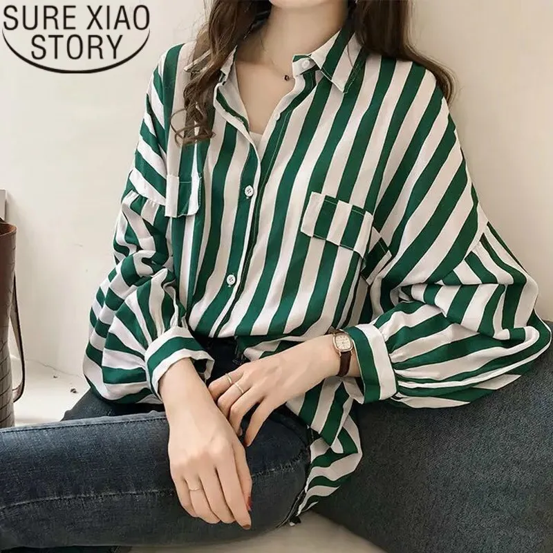 Fashion Womens and Blouses Elegant Striped Blouse Chemit Long Sheve Women Shirts Plus Taille Tops 1728 50 210415