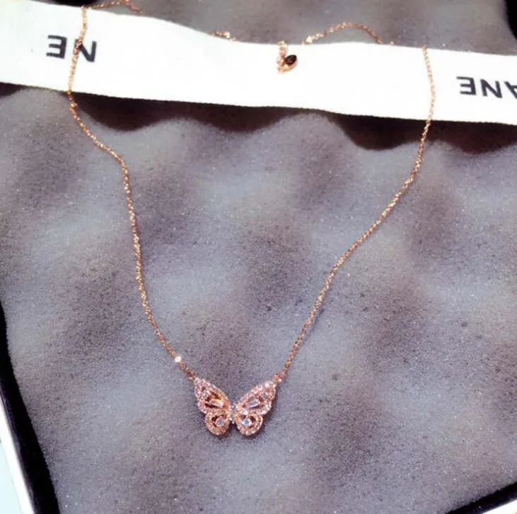 Ins Fashion 3 Cores Zircon Butterfly Colar Bling Blings Rose Gold Silver Animal Charme Pingente Colares Requintados Jóias Para Mulheres Meninas