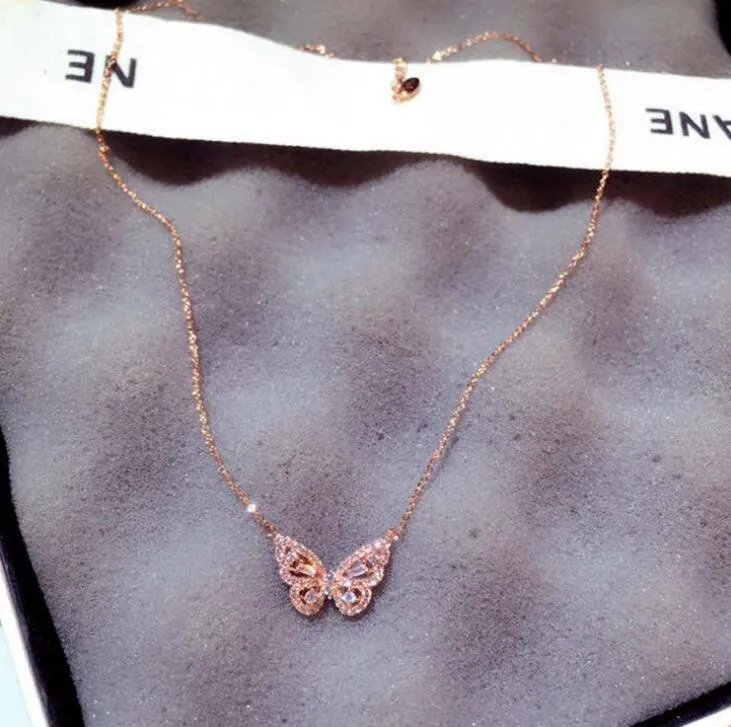 Ins Fashion 3 Farben Zirkon Schmetterling Halskette Bling Blings Rose Gold Silber Tier Charm Anhänger Statement Halsketten Exquisiter Schmuck für Frauen Mädchen