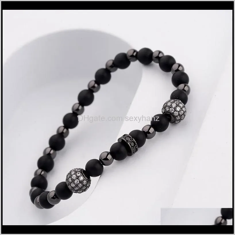 Zroszony, nici Jewelrycharm Mężczyźni CZ Cyrkon Pave Miedź Ball Bransoletka Homme Classic Okrągły Kamienny Koraliki Złote Bransoletki Party Moda Biżuteria Dr