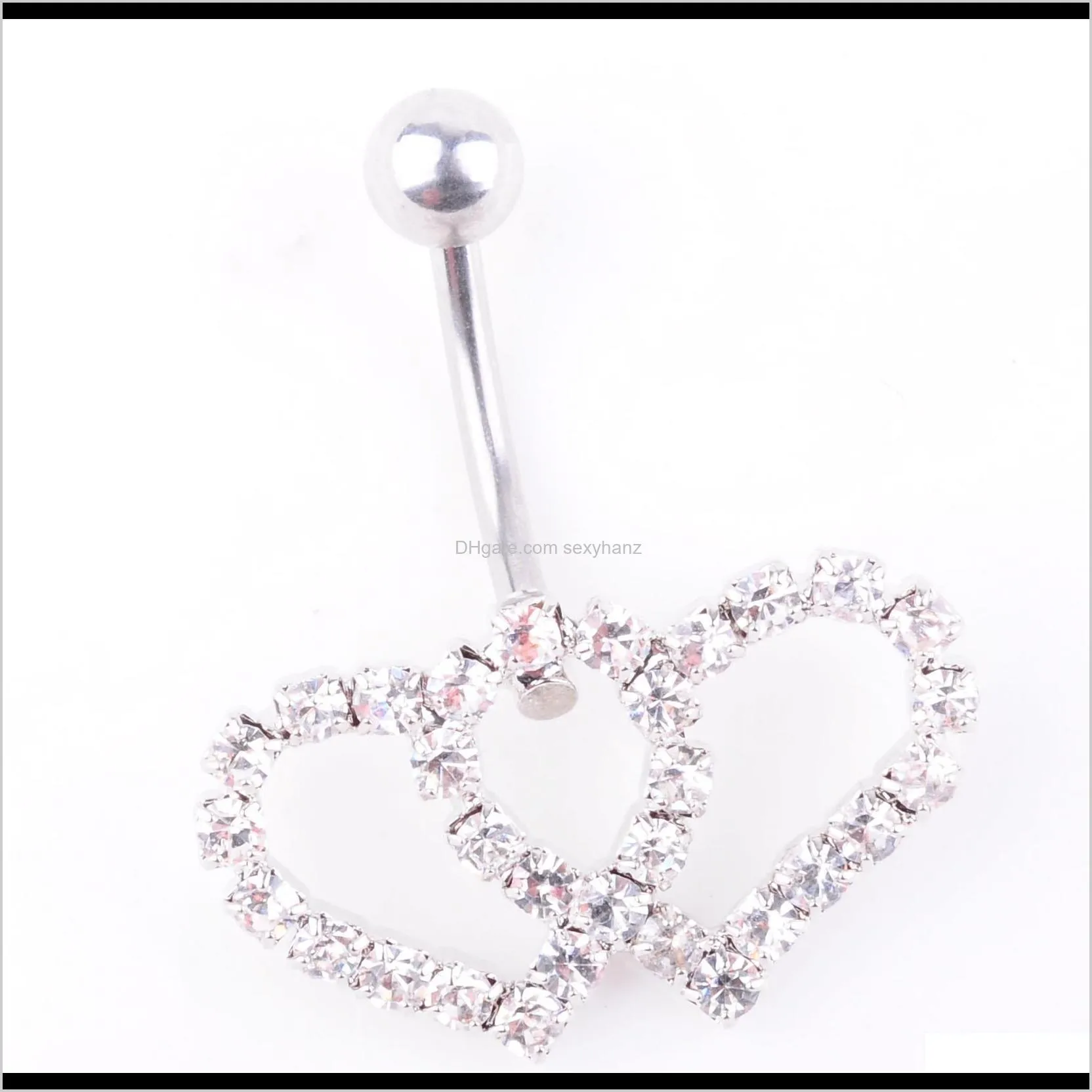0335( 2 colors) belly button rings body piercing jewelry double heart clear colors dangle accessories fashion double love gift