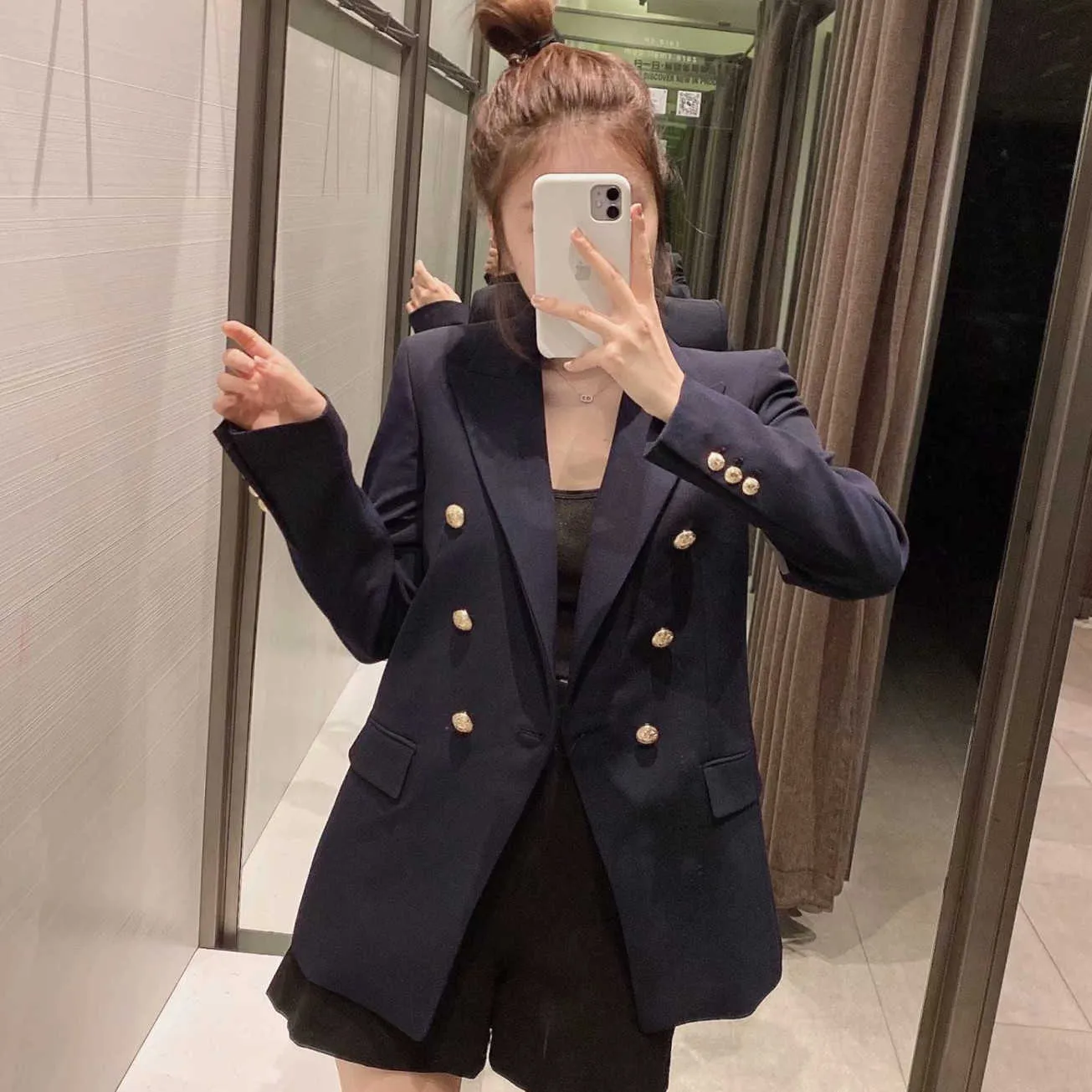 Style Women's Metal Button Casual Solid Double Breasted Full Suit Jacket Blazer Women 210615