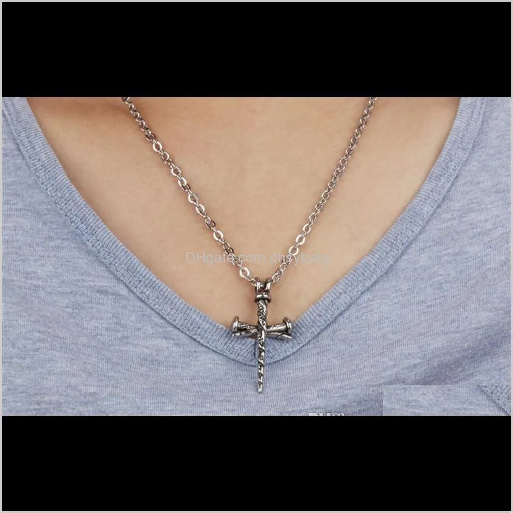 vintage titanium steel casting men`s pendant nail necklace fashion hipster cross necklace