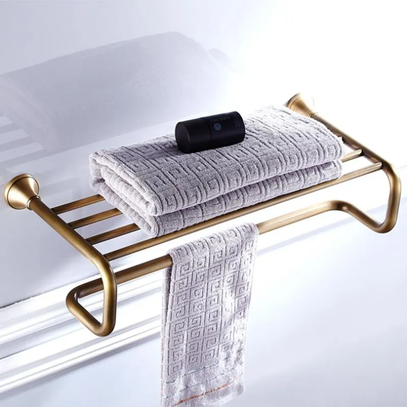 Wall Mounted Bathroom Shelf w/ Towel Bar, Gold & White