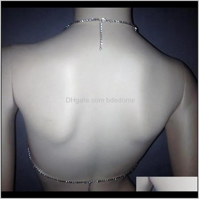 2019 new silver crystal body chains rhinestone bra necklace bikini body chain women sexy chain beach party jewelry