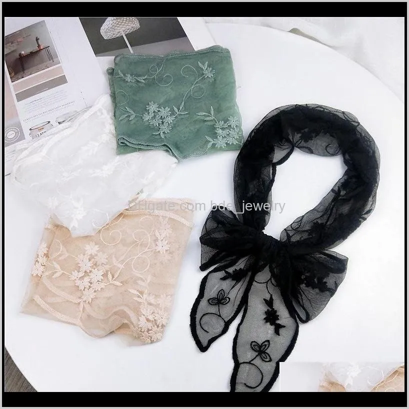 decoration scarves neck tie scarf lace trasparent floral triangle head wrap handbag caps accessories hair bands