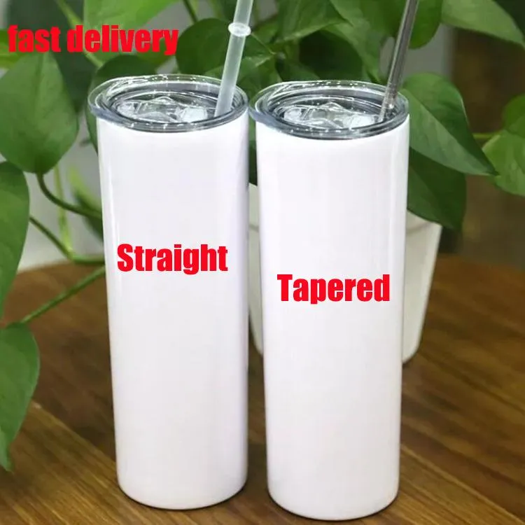 50pcs Fast Delivery 20oz Straight Sublimation Drinkware Tumblers With Metal Straw And Lid Home Travel Water Bottles