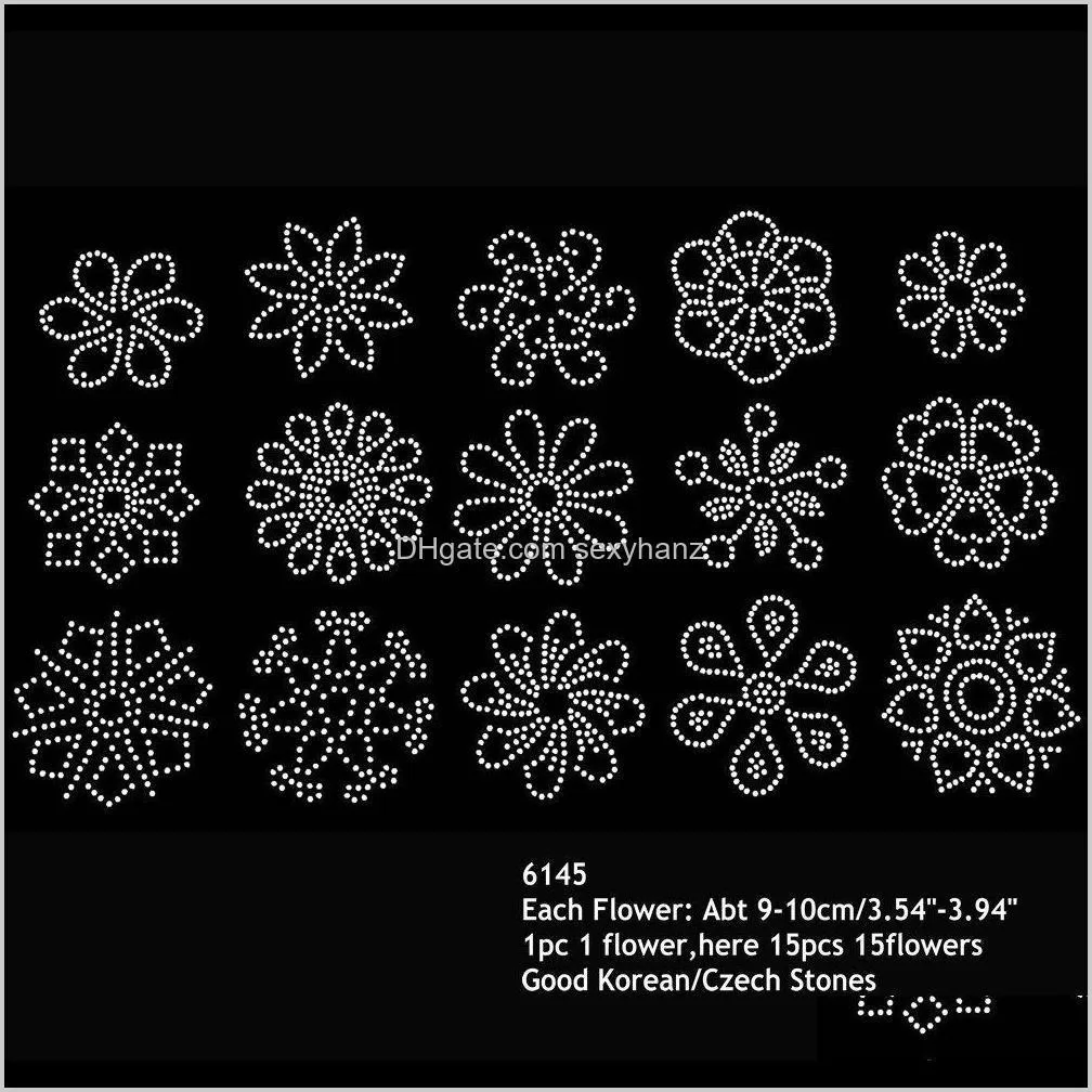 kinds of small flowers rhinestone iron on heat transfers hofix motif small flower design 60pcs/lot