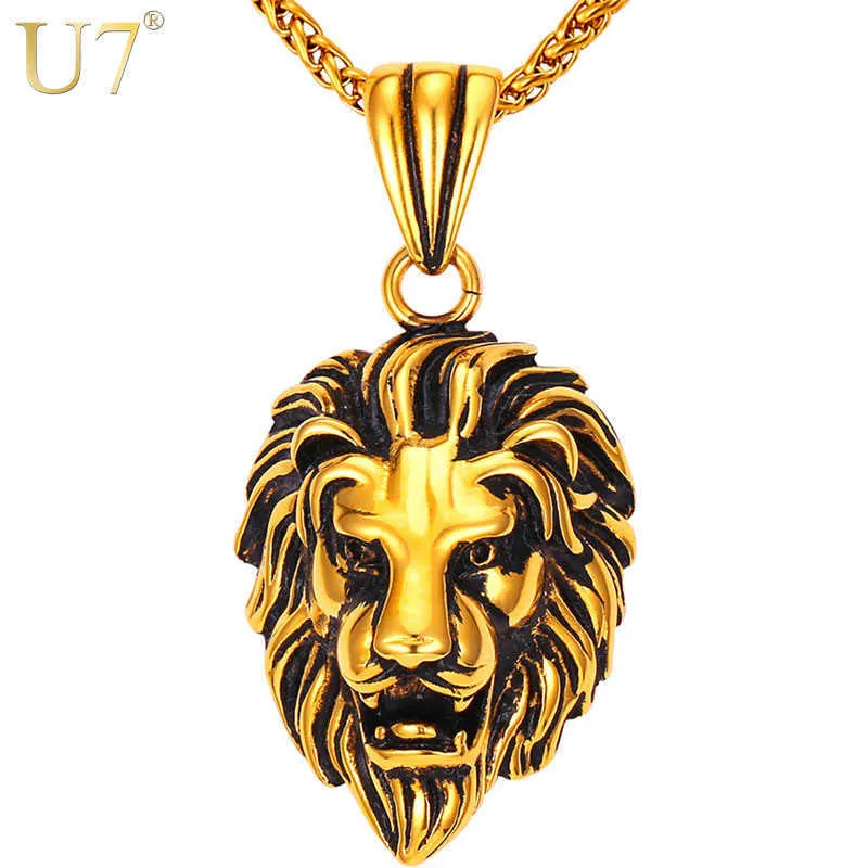 U7 Black Lion Charms Collana Rock Punk Style Uomo / Donna Gioielli retrò Color oro Collana a catena in acciaio inossidabile Ciondolo P807 X0707