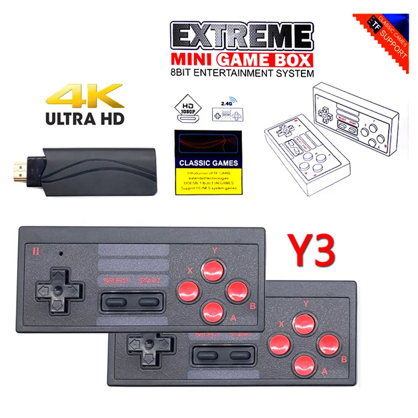 Y3 HDTV Video 4K Classic Mini Jogo Console 628 Jogos Suporte 2 Dual Portátil Controlador Sem Fio TF Cartão para Jogadores de 8 Bit