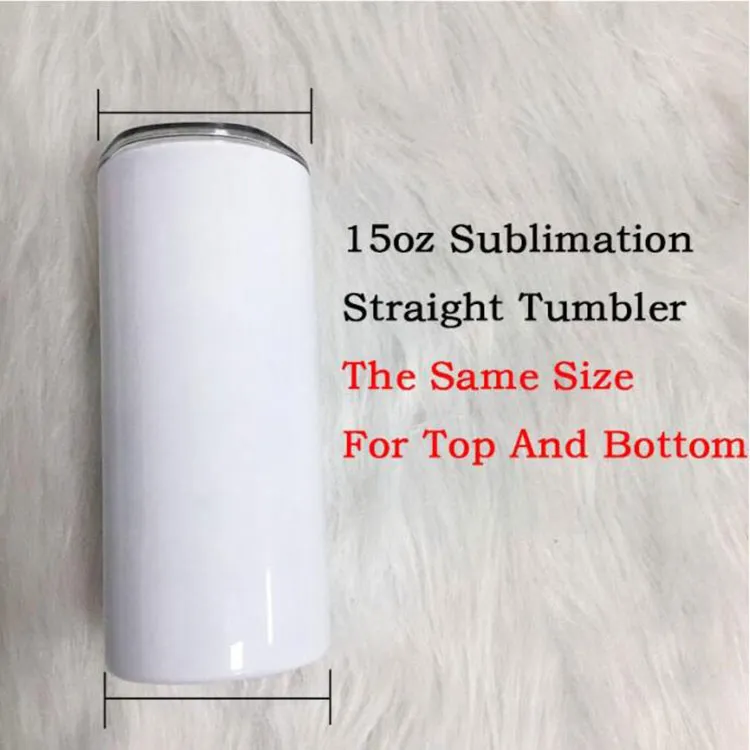 DIY 15oz Sublimation Blank Skinny Tumbler Tasse droite en acier inoxydable avec pailles en plastique Tasses à café à double paroi Bouteille d'eau isolée sous vide