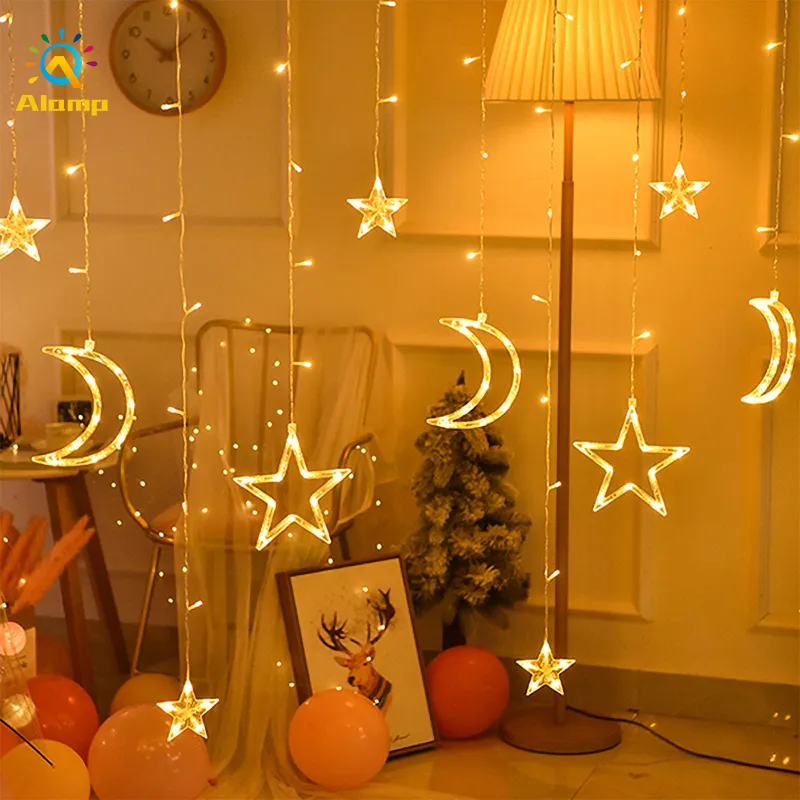 LED Curtain String Light 110 V 220 V Moon Star Fairy Lights Boże Narodzenie Garland Lampa Okno Odkryty Kryty Do Dekoracji Wedding Wedding Wedding