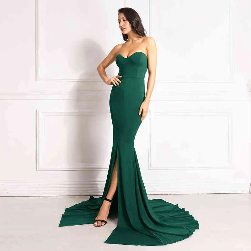 Sexy Strapless Long Black Maxi Dress Front Slit Bare Shoulder Red Women`s Evening Summer Night Gown Party Maternity Dresses 220208