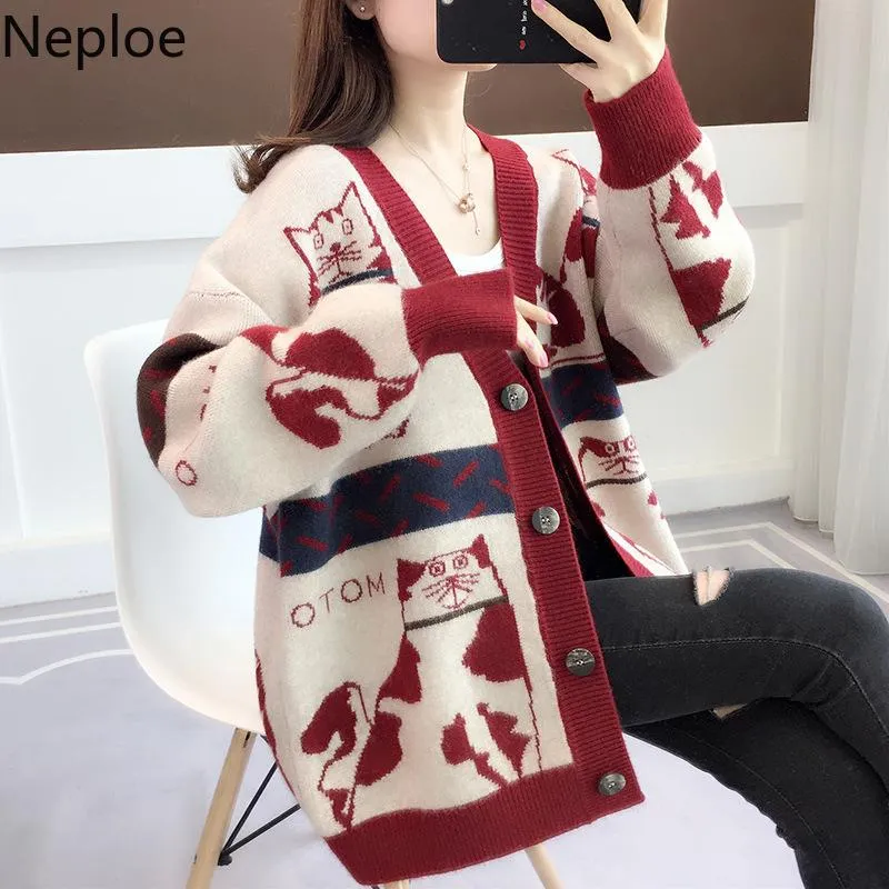 Femmes tricots t-shirts Neploe Cardigan femmes 2021 automne hiver vêtements tricot dessin animé pull surdimensionné manteau Pull Femme coréen haut Sueter en vrac