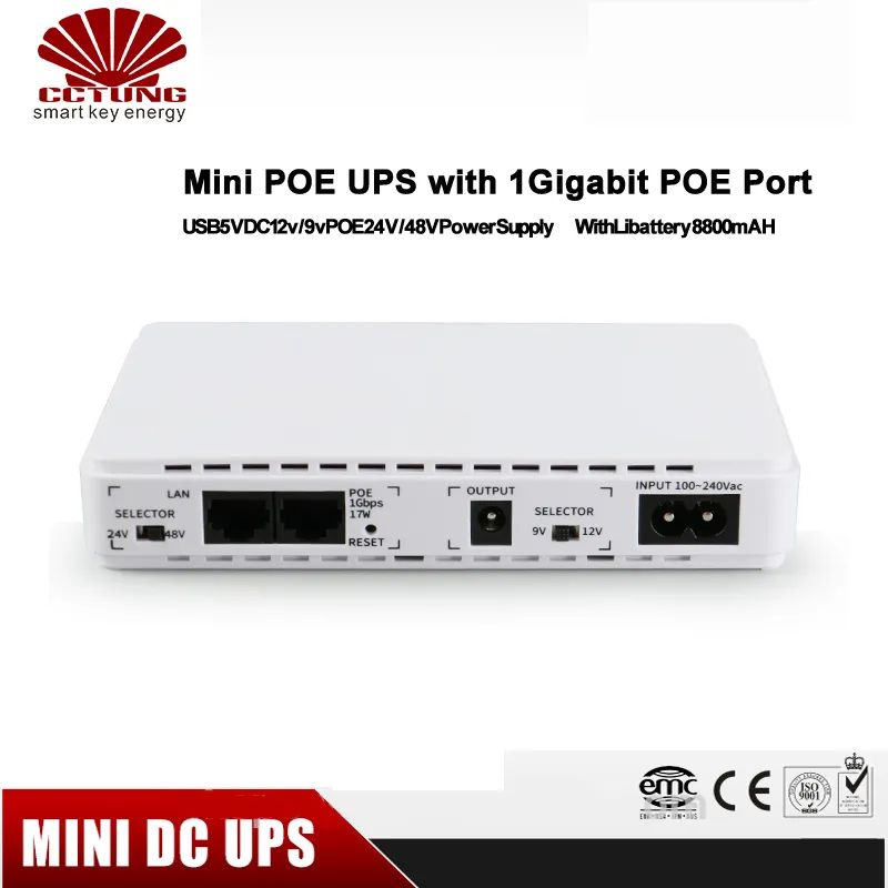 Mini SAI UPS para Router, Módem, Cámara, Entrada DC 9V Salida DC 9V Máx. 3A  (No Carga)