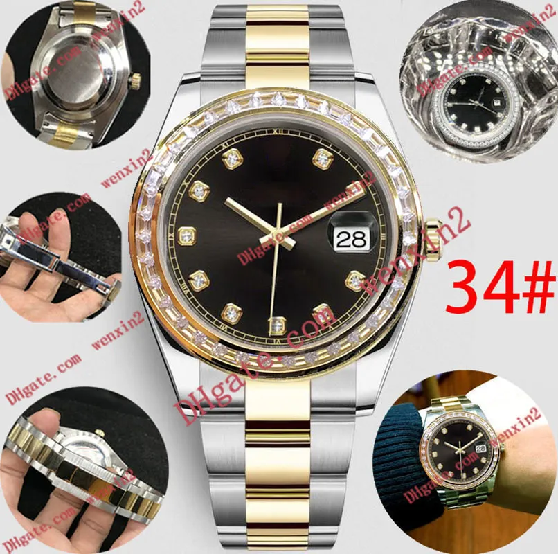 Rechteckige Diamant-Herrenuhr mit perlmuttfarbenem Zifferblatt, Mechanica, Automatik, 41 mm, hochwertige Edelstahllünette, wasserdicht, sportlicher Stil, klassische goldene Armbanduhren