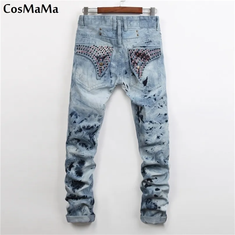 Arrival Cosmama Brand Factory Designer Slim Skinny Fit American Flag Biker Moda Dżinsy dla mężczyzn 211111