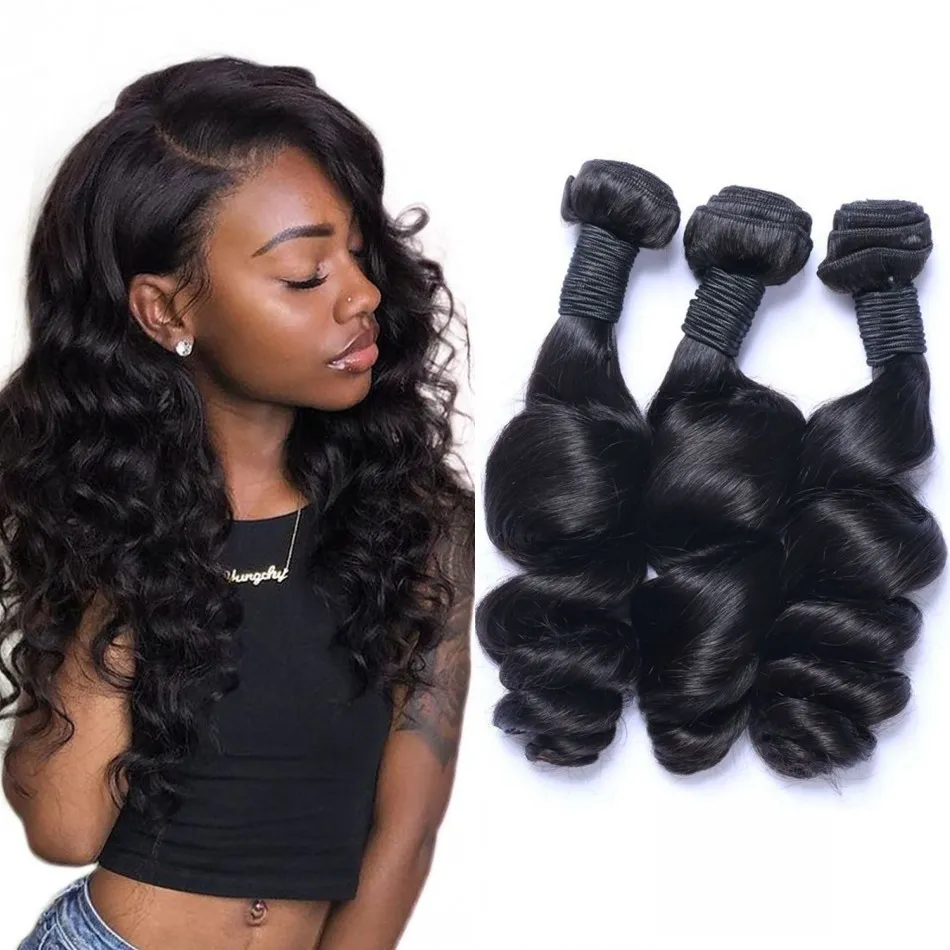 Paquets brésiliens de cheveux de vague lâche Non Remy 3/4 / Pcs Lot paquet de tissage de couleur naturelle pour les femmes noires Extension de cheveux humains