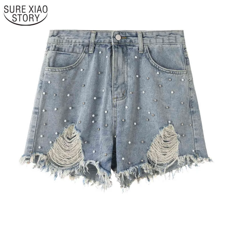 Korean Women's Casual Loose Beading Denim Short Femme Fashion Women Shorts Large Size 4XL Slim Jeans 9835 210508