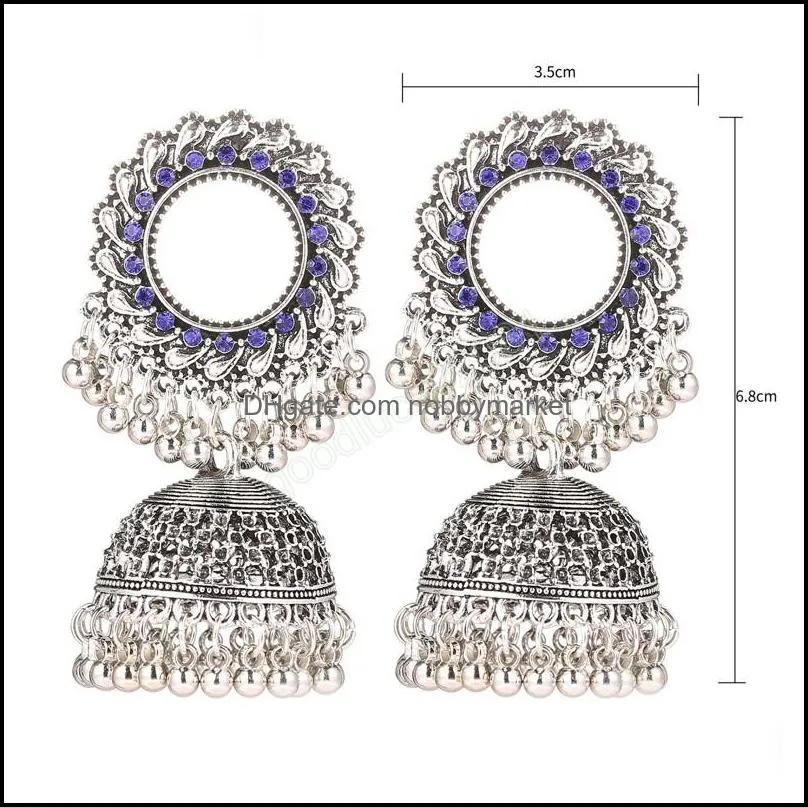 Vintage Silver Color Earrings for Women Ethnic Indian Jewelry Boho Oxidized Big Bell Tassel Dangle Jhumka Earrings