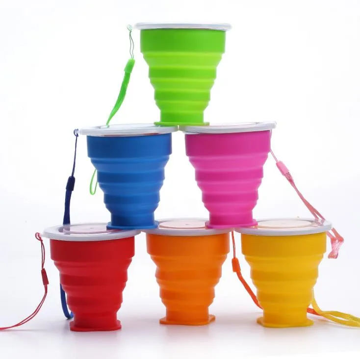 Other Drinkware 200ML Silicone Folding Cups Multifunction Tumblers Retractable Outdoor Travel Camping Water Cup With Lanyard SN2141
